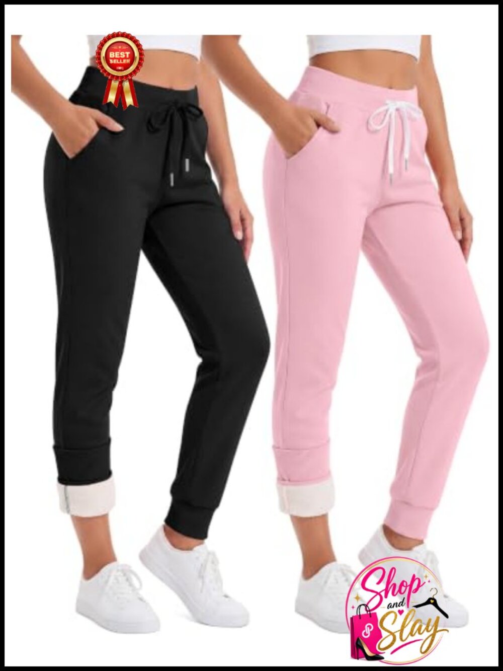 2 Pack Women Sherpa Fleece Lined Joggers Thermal Sweatpants Pockets